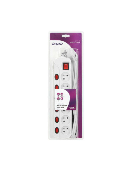 Multiswitch powerstrip with independent ON/OFF switches for 6 sockets, cable 3x1mm², 1.5m long (OR-AE-13162/1,5M)