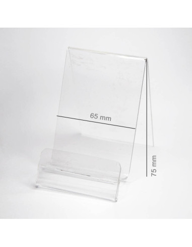 SUPPORT VERTICAL PLEXI AVEC EMPLACEMENT POUR LE PRIX (SMARTPHONE) largeur 65mm
