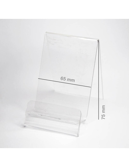 SUPPORT VERTICAL PLEXI AVEC EMPLACEMENT POUR LE PRIX (SMARTPHONE) largeur 65mm