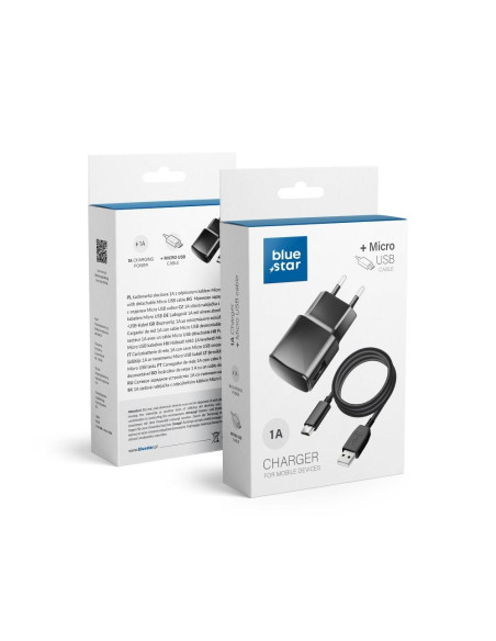 Chargeur secteur Micro USB Universel avec câble détachable 1A Blue Star