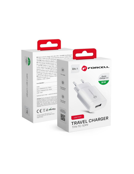 Chargeur Secteur FORCELL avec connecteur USB - 2,4A avec fonction Quick Charge 3.0