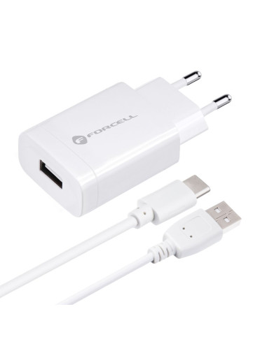 CHARGEUR SECTEUR FORCELL AVEC CABLE micro USB type C - 2,4A AVEC FONCTION QUICK CHARGE 3.0