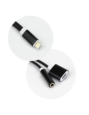 Adaptateur HF/ audio + chargement for Apple iPhone Lightning 8-pin do Jack 3,5mm NOIR