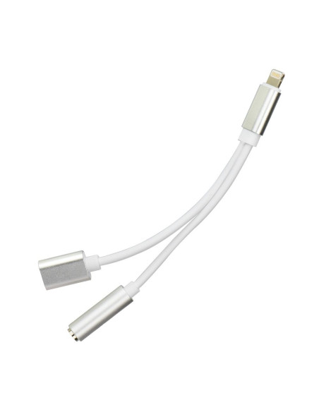 Adaptateur HF/ audio + chargement for Apple iPhone Lightning 8-pin do Jack 3,5mm ARGENT