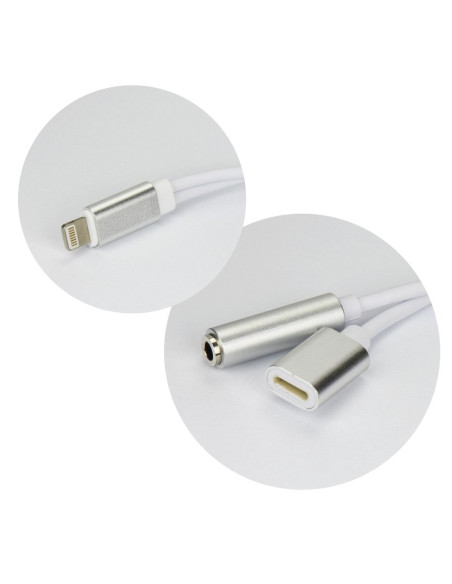 Adaptateur HF/ audio + chargement for Apple iPhone Lightning 8-pin do Jack 3,5mm ARGENT