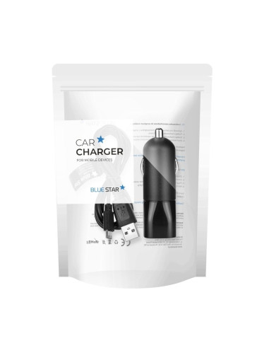 CHARGEUR VOITURE MICRO USB 2A BLUE STAR avec câble detachable