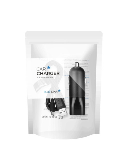 CHARGEUR VOITURE MICRO USB 2A BLUE STAR avec câble detachable