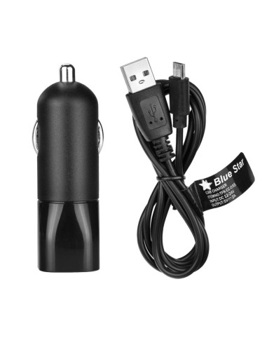 CHARGEUR VOITURE MICRO USB 2A BLUE STAR avec câble detachable