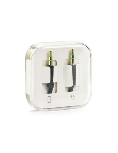 Câble AUX JACK STEREO 3,5mm noir 1m - plat ( boîte)