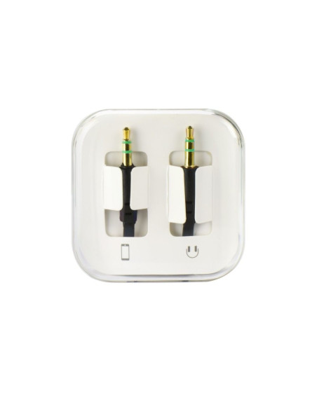 Câble AUX JACK STEREO 3,5mm noir 1m - plat ( boîte)