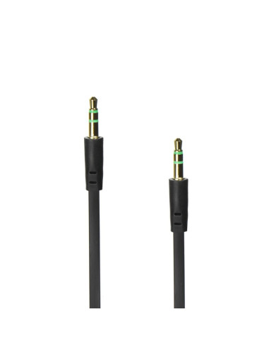 Câble AUX JACK STEREO 3,5mm noir 1m - plat ( boîte)