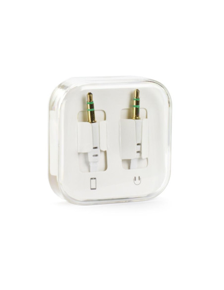Câble AUX JACK STEREO 3,5mm blanc 1m - plat ( boîte)