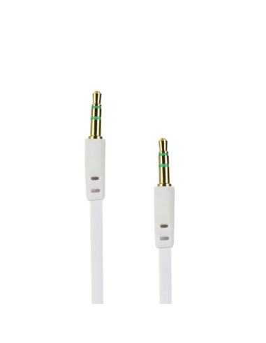 Câble AUX JACK STEREO 3,5mm blanc 1m - plat ( boîte)