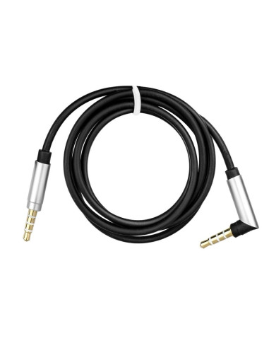 Adaptateur AUX JACK STEREO 3,5mm noir 1m angle 90°