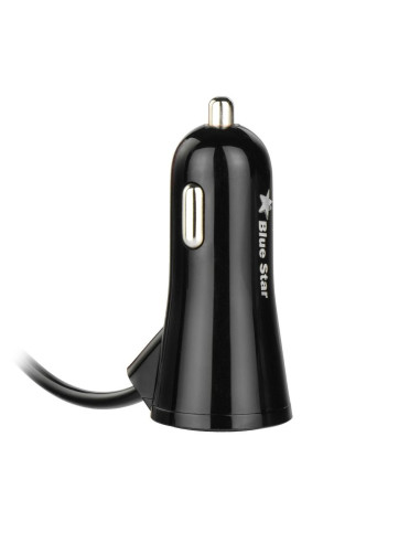 CHARGEUR VOITURE UNIVERSEL AVEC PORT USB ET CABLE Micro USB-C 2A Blue Star