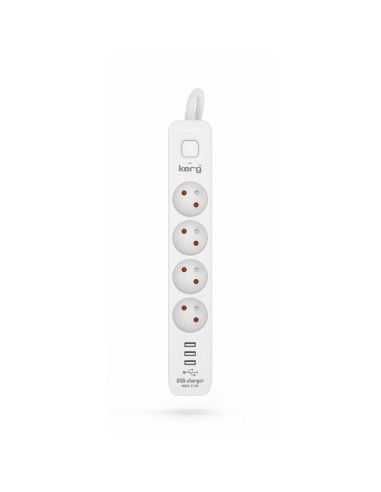Bloc multiprises 4 prises + 3 x USB A 3×1,5mm² H05VV-F 16A/250V~M02414 3 m blanc