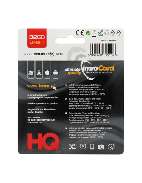 CARTE MEMOIRE IMRO micro SDHC 32GO classe 10 avec adaptateur SD