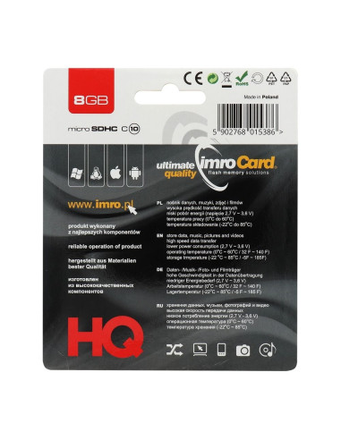 CARTE MEMOIRE IMRO microSD 8GO CLASSE 10 UHS sans adaptateur