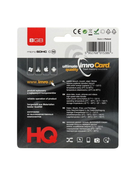 CARTE MEMOIRE IMRO microSD 8GO CLASSE 10 UHS sans adaptateur