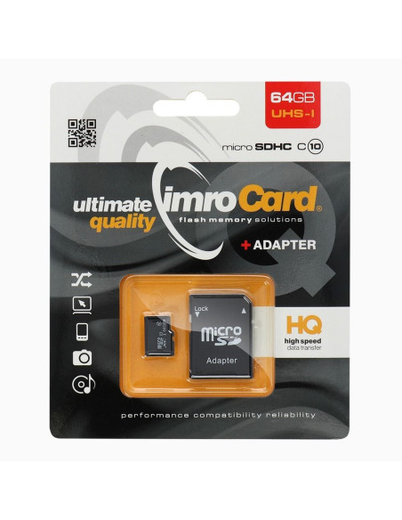 CARTE MEMOIRE IMRO microSDHC 64 GO CLASSE 10 UHS avec adaptateur