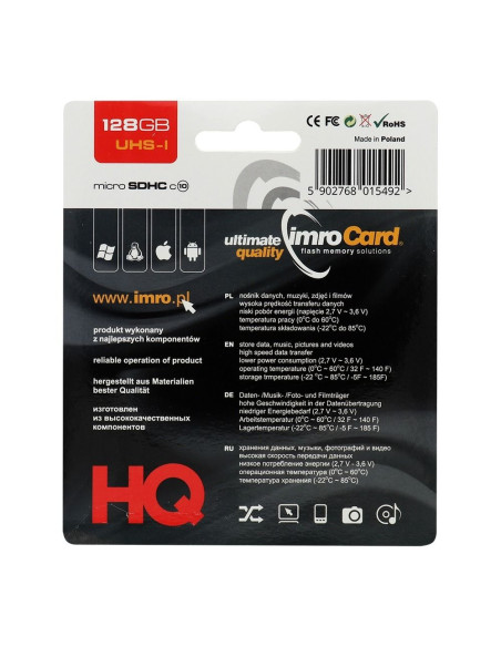 CARTE MEMOIRE IMRO microSD 128GO avec adaptateur SD - CLASSE 10 UHS