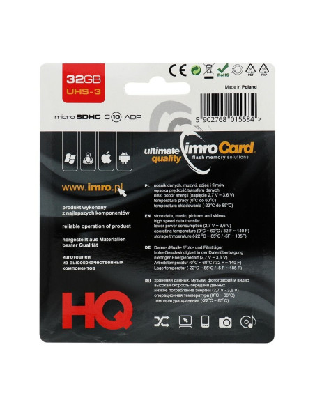 CARTE MEMOIRE IMRO micro SDHC 32GO classe 10 avec adaptateur SD UHS-3