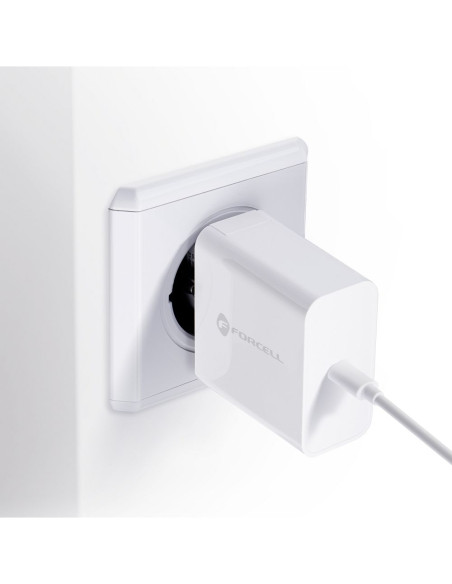 Chargeur secteur FORCELL avec cable USB type C - 3A 45W avec fonctions de charge PD et Quick Charge 4.0