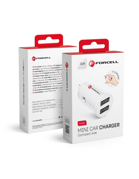 Chargeur voiture FORCELL Mini 2xUSB 3,1A blanc CC-SJ02