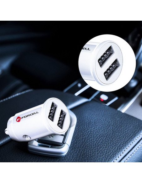 Chargeur voiture FORCELL Mini 2xUSB 3,1A blanc CC-SJ02