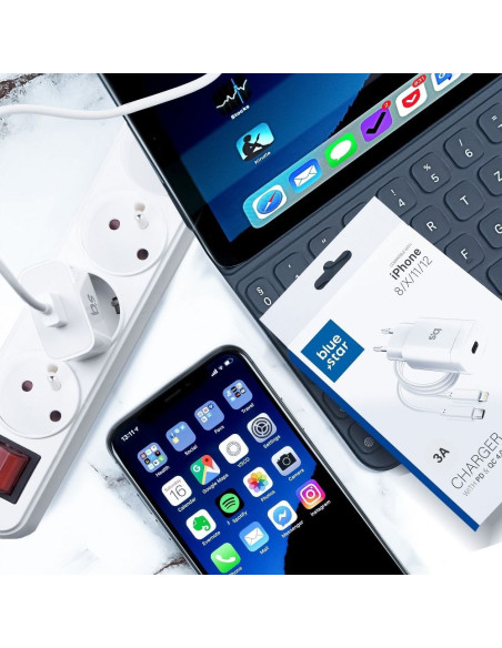 Chargeur secteur pour iPhone X/11/12/13/14 18W avec charge PD avec câble détachable Blue Star