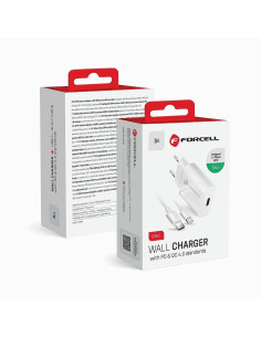Chargeur secteur Forcell avec câble USB type C et câble Lightning - 3A 20W avec fonction de charge PD et QC 4.0