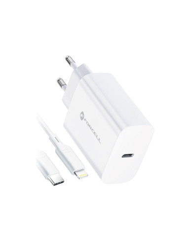 Chargeur secteur Forcell avec câble USB type C et câble Lightning - 3A 20W avec fonction de charge PD et QC 4.0