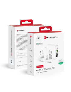 Chargeur multifonctions Forcell 4en1 15W avec ports USB/USB type C, power bank 8000mAh et chargement sans fil