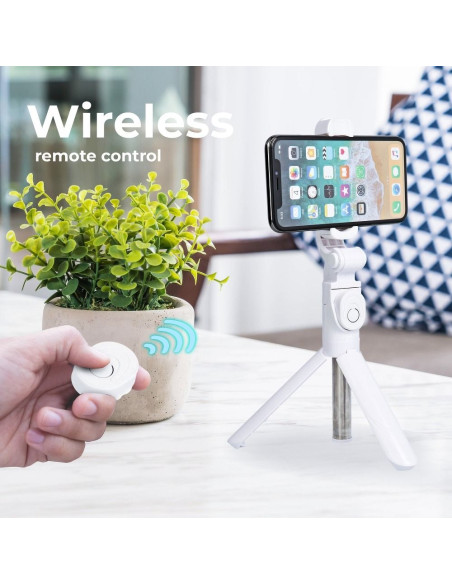Perche selfieavec telecommande bluetooth tripod blanc SSTR-12