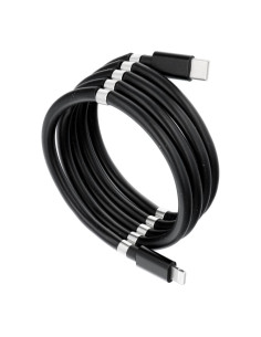 Câble Type C pour iPhone Lightning 8-pin Power Delivery PD18W enroulement magnetique 3A C673 noir 1m