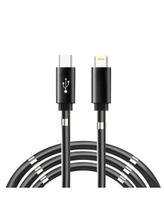 Câble Type C pour iPhone Lightning 8-pin Power Delivery PD18W enroulement magnetique 3A C673 noir 1m 2