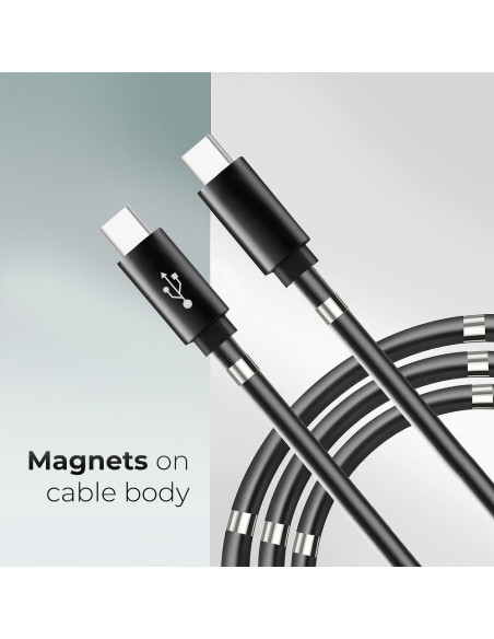 Câble Type C toType C Power Delivery enroulement magnetique 3A C676 noir 1m