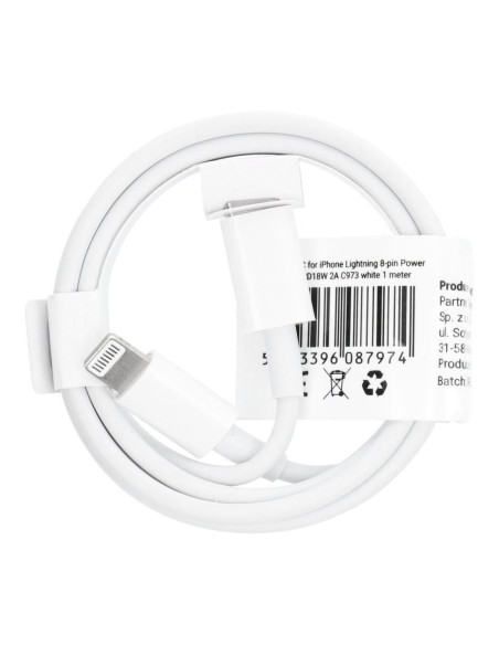 Câble Type C pour iPhone Lightning 8-pin Power Delivery PD18W 2A C973 blanc 1 m