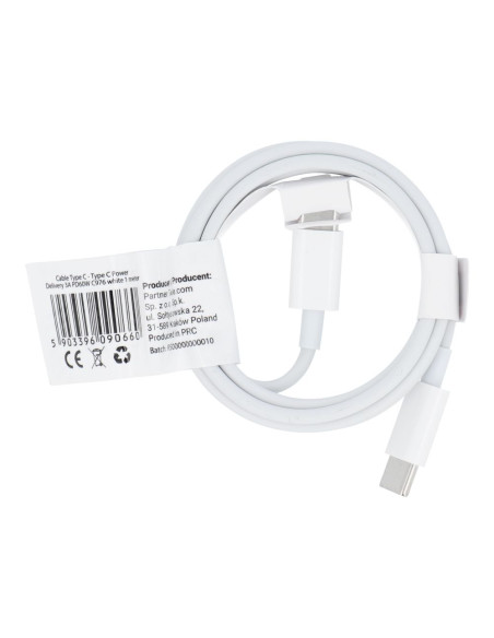 Câble Type C toType C Power Delivery PD 40W 2A C976 blanc 1m