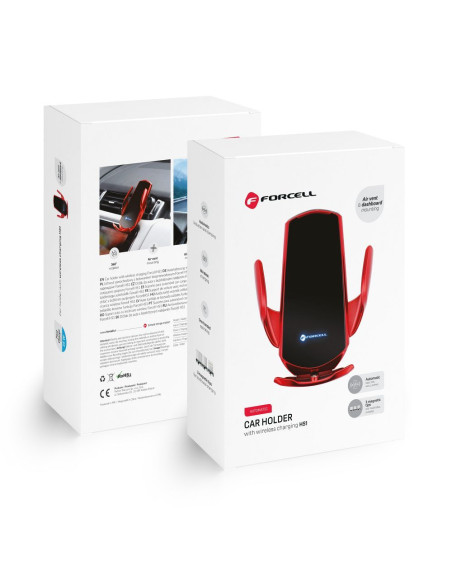 FORCELL support avec charge a induction automatique + adapt. magnétique HS1 Qi 15W rouge