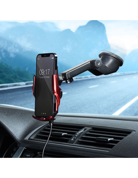 FORCELL support avec charge a induction automatique + adapt. magnétique HS1 Qi 15W rouge