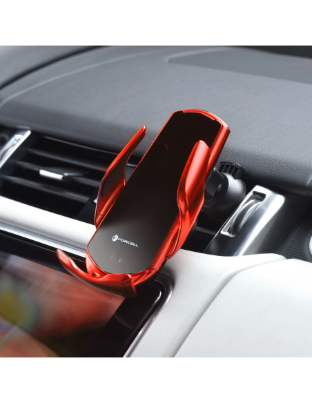 FORCELL support avec charge a induction automatique + adapt. magnétique HS1 Qi 15W rouge