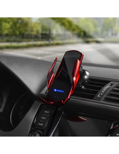 FORCELL support avec charge a induction automatique + adapt. magnétique HS1 Qi 15W rouge