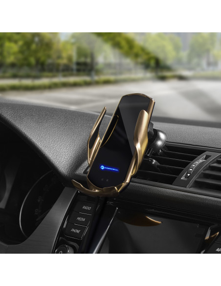 FORCELL support avec charge inductive automatique + adapt. magnétique HS1 Qi 15W or