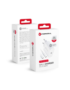 Chargeur secteur Forcell avec câble USB type C et câble type C - 3A 25W avec fonction de charge PD et QC 4.0