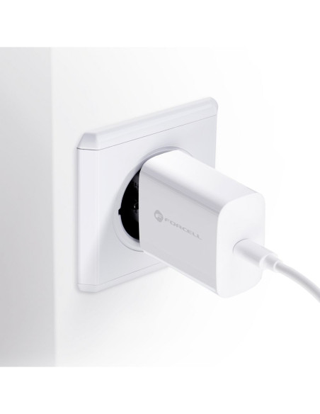 Chargeur secteur Forcell avec câble USB type C et câble type C - 3A 25W avec fonction de charge PD et QC 4.0