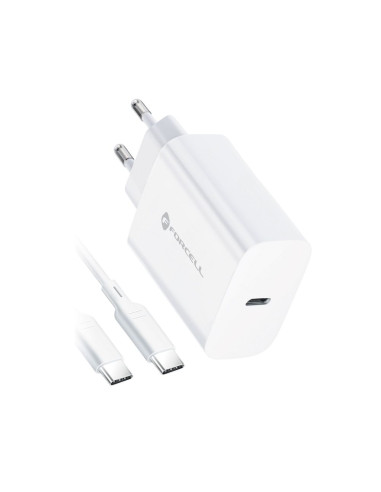 Chargeur secteur Forcell avec câble USB type C et câble type C - 3A 25W avec fonction de charge PD et QC 4.0