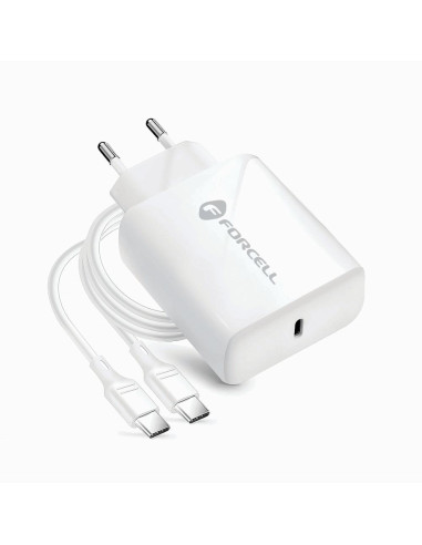 Chargeur secteur Forcell avec câble USB type C et câble type C - 3A 25W avec fonction de charge PD et QC 4.0