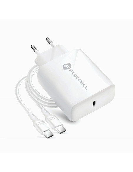 Chargeur secteur Forcell avec câble USB type C et câble type C - 3A 25W avec fonction de charge PD et QC 4.0