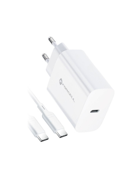 Chargeur secteur Forcell avec câble USB type C et câble type C - 3A 25W avec fonction de charge PD et QC 4.0